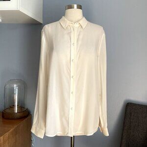 Baldwin Textured Stripe Cupro Button Front Blouse Shirt M Ivory